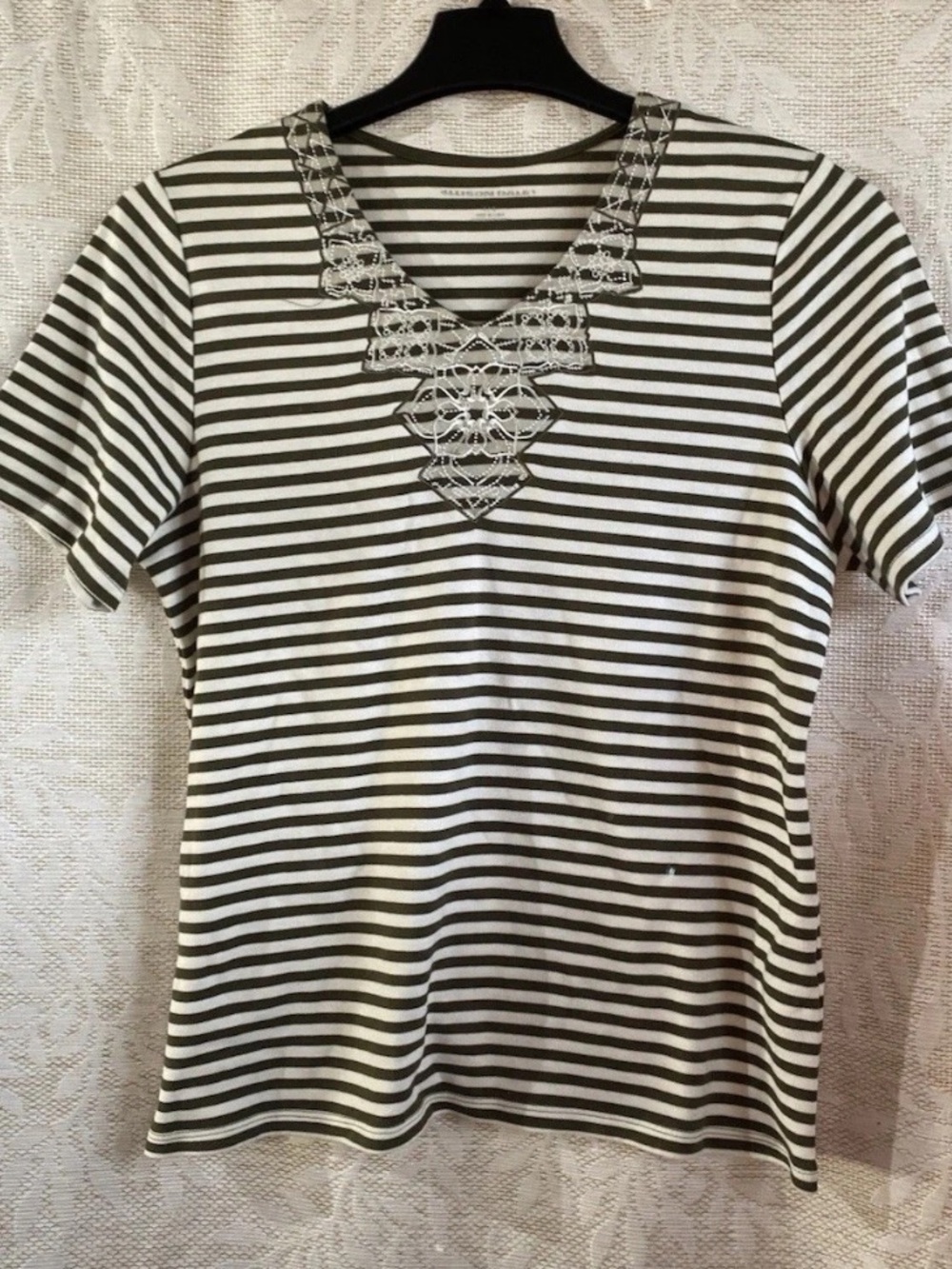 Allison Daley Olive and White Striped Top